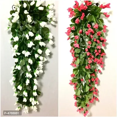 Nutts Artificial Hanging Rose Flower Vine for Indoor and Outdoor Decoration (33 inch) Pack of 2 (White-Pink)