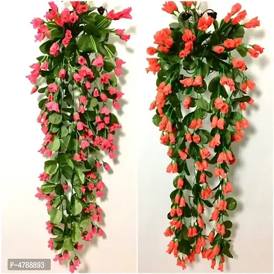 Nutts Artificial Hanging Rose Flower Vine for Indoor and Outdoor Decoration (33 inch) Pack of 2 (Red-Pink)-thumb0