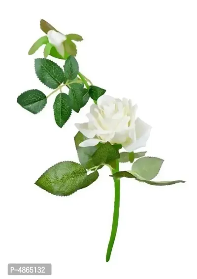 Nutts Artificial Beautiful Single Velvet Rose Stick (45 cm Tall, 2 Heads, Set of 2, White)-thumb0