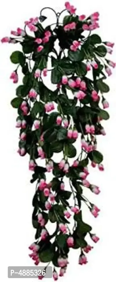 Nutts Artificial Hanging  Rose Shaped Flowers (White-Pink, 1 Piece)
