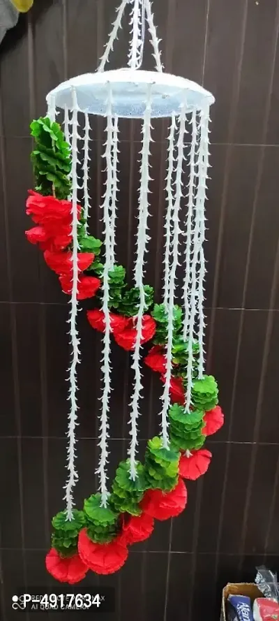 Reusable Artificial Marigold Flower Garlands for Diwali/Home and Party Decorations(Color-red)