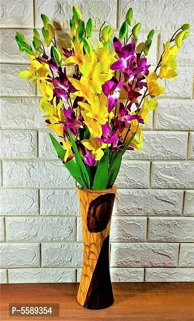 Artificial Orchid  flower Combo Stems for Home Decor pack of 10 Sticks Yellow/Purple