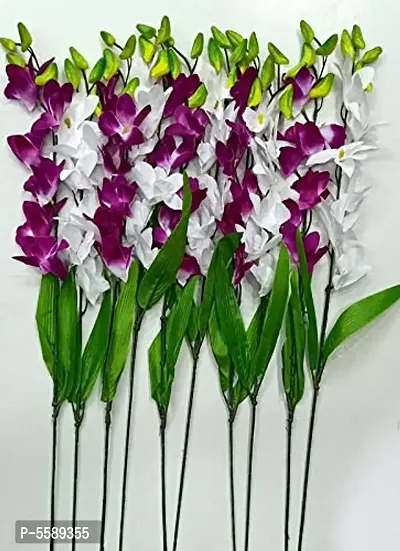 Artificial Orchid  flower Combo Stems for Home Decor pack of 10 Sticks Purple /White