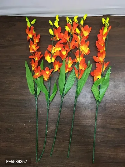 Artificial Orchid  flower Combo Stems for Home Decor pack of 10 Sticks Orange