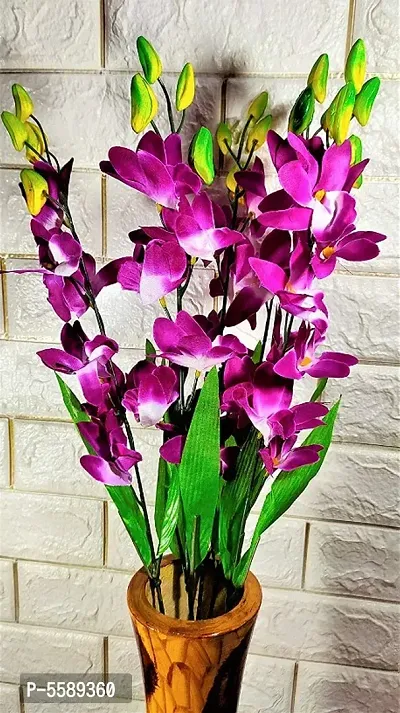 Artificial Orchid  flower Combo Stems for Home Decor pack of 10 Sticks Purple-thumb0
