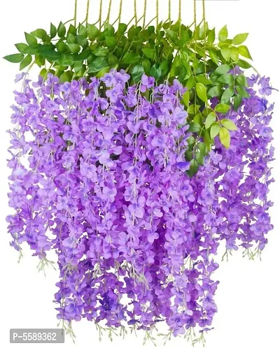 Artificial Polyester and Plastic Wisteria Hanging Orchid Flower Vine (110 cm Tall, Violet, Set of 6)-thumb0