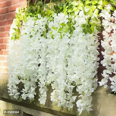 Artificial Polyester and Plastic Wisteria Hanging Orchid Flower Vine (110 cm Tall, White, Set of 6)