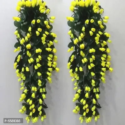 Artificial Mini Rose flower Hanging Creeper,Multipurpose flower (34 inch, Pack of 2) Yellow-thumb0