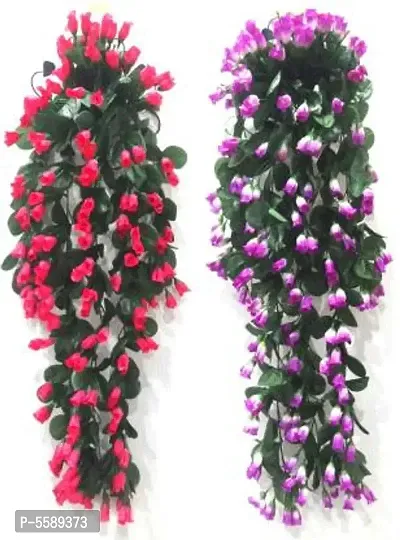 Artificial Mini Rose flower Hanging Creeper,Multipurpose flower (34 inch, Pack of 2) Pink/Purple-thumb0