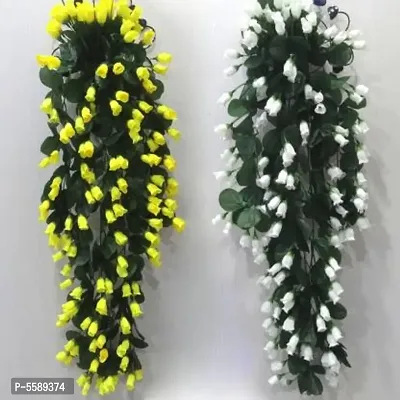 Artificial Mini Rose flower Hanging Creeper,Multipurpose flower (34 inch, Pack of 2) Yellow/White-thumb0
