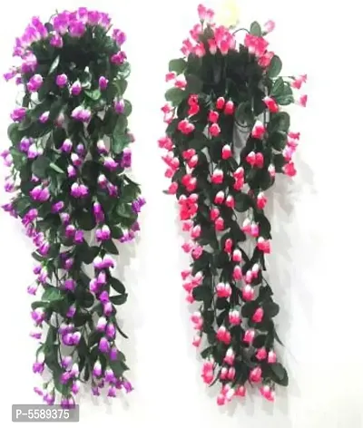 Artificial Mini Rose flower Hanging Creeper,Multipurpose flower (34 inch, Pack of 2) Purple/WHite-Pink
