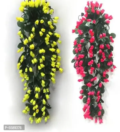 Artificial Mini Rose flower Hanging Creeper,Multipurpose flower (34 inch, Pack of 2) Yellow/Pink-thumb0