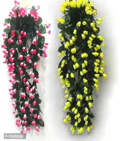 Artificial Mini Rose flower Hanging Creeper,Multipurpose flower (34 inch, Pack of 2) Yellow/White-Pink