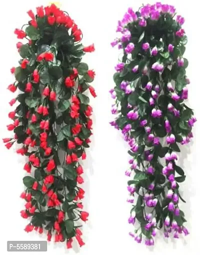 Artificial Mini Rose flower Hanging Creeper,Multipurpose flower (34 inch, Pack of 2) red/Purple-thumb0