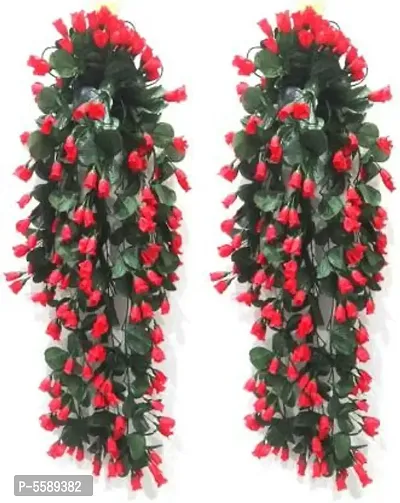 Artificial Mini Rose flower Hanging Creeper,Multipurpose flower (34 inch, Pack of 2) Red-thumb0