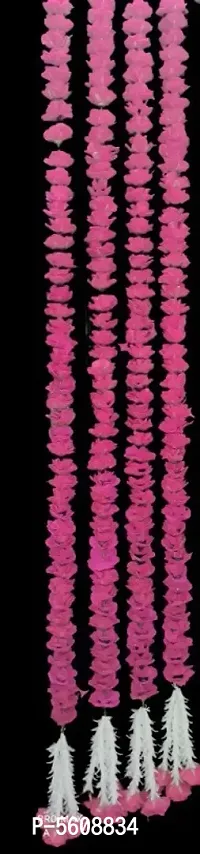 Artificial Pink Rose (Gulab), 53 Flowers in Each String/ladi  155 cm/ 5 ft Long, Garland for Decoration Festival Navratri, Diwali, Marriages, Temple ,Home/Office Inauguration Pack of 4 Velvet