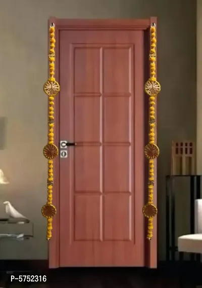 Nutts Handmade Wall Door Multicolor Pom Pom String with Golden Beads, Hanging Torans Garland Bandhwar Decoration Item for Home D&eacute;cor Diwali Festival, Navratri, Wedding (5 FT 6 Strings) Yellow