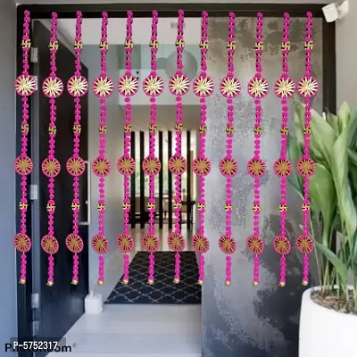 Nutts Handmade Wall Door Multicolor Pom Pom String with Golden Beads, Hanging Torans Garland Bandhwar Decoration Item for Home D&eacute;cor Diwali Festival, Navratri, Wedding (5 FT 6 Strings) Pink