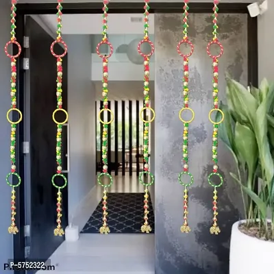 Nutts Handmade Wall Door Multicolor Pom Pom String with Golden Beads, Hanging Torans Garland Bandhwar Decoration Item for Home D&eacute;cor Diwali Festival, Navratri, Wedding (5 FT 6 Strings) Multicolour