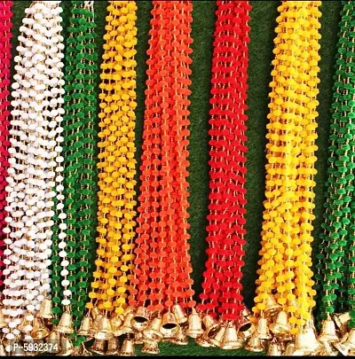 Nutts Handmade Wall Door Multicolor Pom Pom String with Golden Beads, Big Bell Hanging Torans Garland Bandhwar Decoration Item for Home Deacute;cor Diwali Festival, Navratri, (5 FT 2 Strings)