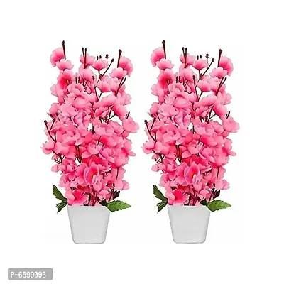 Nutts Artificial Cherry  Blossom Flowers with Pot ( Pack of 2)