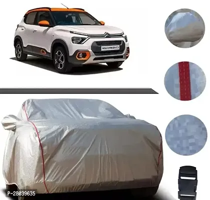 MADAFIYA Car Body Cover Compatible with CitroenC3 All Varinats Are Suitable  Inner Side Soft Cotten Layer dust And Scratch Proof  Water Resistant  Side Mirror Pockets  Triple Stitched Elastic Grip   Silver And Red Piping