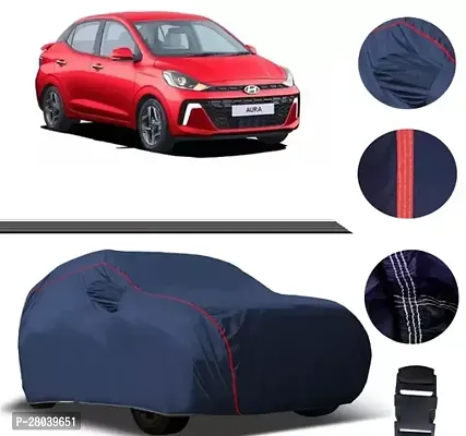 ZAQE Car Body Cover Compatible with HyundaiAura2023 All Varinats Are Suitable  Dust And Scratch Proof  Water Resistant  Side Mirror Pockets  Triple Stitched Elastic Grip   Navy And Red Piping-thumb0