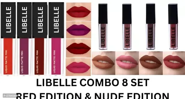 LIBELLE Liquid Matte Lipstick Vegan Toxin Free Soft Brush 12 Hrs Lasting Lipcolor Combo Set of 8  Multicolor Multicolor Pack of 8