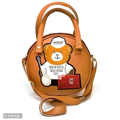 Round Shape Cute Style Female Office School and College Student Anti Thief School Bags Slingbag Girls Daily Handbag and Slingbag (Brown)