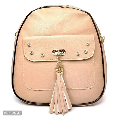 Cute Style Female Office School and Collage Student Anti Thief School Bags Backpack Girls Daily Backpack and Slingbag (Beige)-thumb0