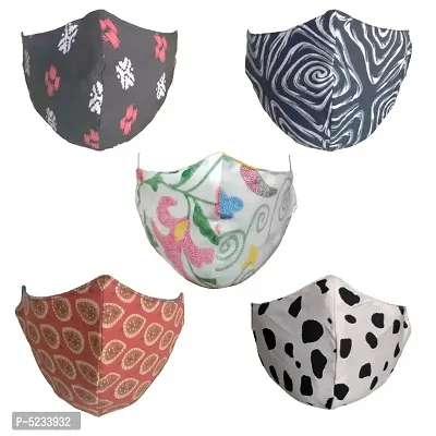 Reusable Mask For Women and Men Printed 2 Layer Face Mask / Anti-Pollution Mask / Safety Mask (Multicolor Assorted Prints Masks) (Mask-Pack-of-5)