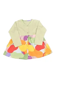 KIDZVILLA Baby Girl Full Sleeve Printed Front Open Knee Length Frock/Dress with Legging_Design-7_3-6 MNTS-thumb1