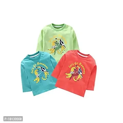 KIDZVILLA Unisex Baby Cotton Banana & Bird Graphic Print Full Sleeves Round Neck T-Shirt/Tees/Vest Pack of 3 (12-18) Multicolour-thumb0