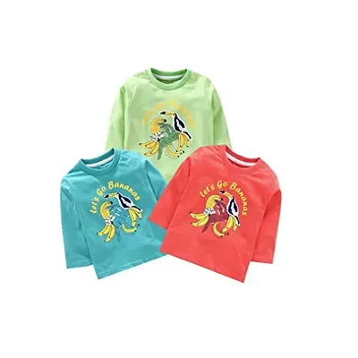 KIDZVILLA Unisex Baby Cotton Banana  Bird Graphic Print Full Sleeves Round Neck T-Shirt/Tees/Vest Pack of 3