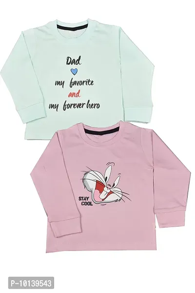 KIDZVILLA Baby Boys & Girls Cotton Printed Fullsleeve T-Shirt (Pack of 2) (Style 5) (12-18 Month)-thumb0