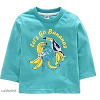 KIDZVILLA Unisex Baby Cotton Banana & Bird Graphic Print Full Sleeves Round Neck T-Shirt/Tees/Vest Pack of 2 (6-12) (Green+ Blue)-thumb2