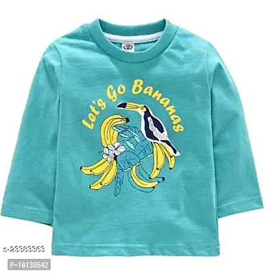 KIDZVILLA Unisex Baby Cotton Banana & Bird Graphic Print Full Sleeves Round Neck T-Shirt/Tees/Vest Pack of 2 (6-12) (Green+ Blue)-thumb3