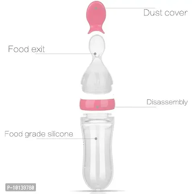 KIDZVILLA Kidzvilla Feeding Spoon with Squeezy Food Grade Silicone Feeder Bottle, for Infant Baby, 90ml, BPA Free (Random Color/90 ml)-thumb3