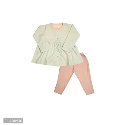 KIDZVILLA Baby Girl Full Sleeve Printed Front Open Frock/Dress with Legging_DESIGN-10_6-12 MNTS-thumb0