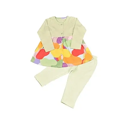 KIDZVILLA Baby Girl's Full Sleeve Casual Dress/Frock, with Leggings- 6-12 Yellow