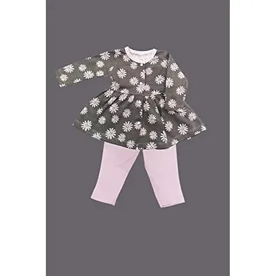 KIDZVILLA Baby Girl Full Sleeve Printed Front Open Frock/Dress with Legging/Pajami_Style 4_3-6 MNTS