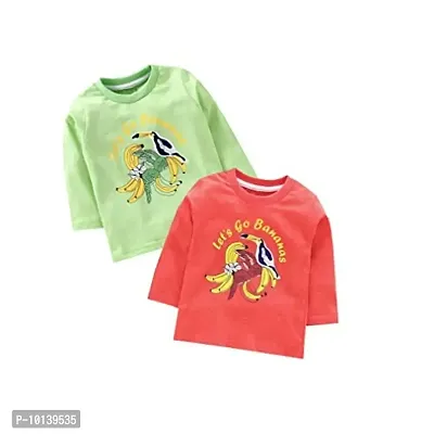 KIDZVILLA Unisex Baby Cotton Banana & Bird Graphic Print Full Sleeves Round Neck T-Shirt/Tees/Vest Pack of 2 (18-24) (Green+ Orange)-thumb0