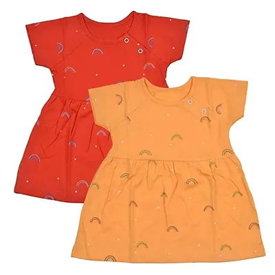 KIDZVILLA Half Sleeves Frock Rainbow Print for Baby Girl (Pack of 2)