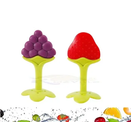 KIDZVILLA 2 Peice Silicone Fruit Shape Teether for Baby 6-12 Months| Baby Teether 3-6 Months Babies| Teether Combo Pack 2