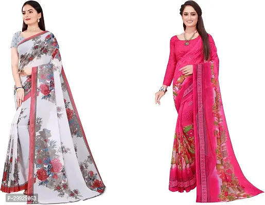 Stylish Fancy Georgette Saree With Blouse Piece Combo For Women Pack Of 2-thumb0