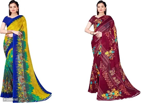 Stylish Fancy Georgette Saree With Blouse Piece For Women Pack Of 2-thumb0