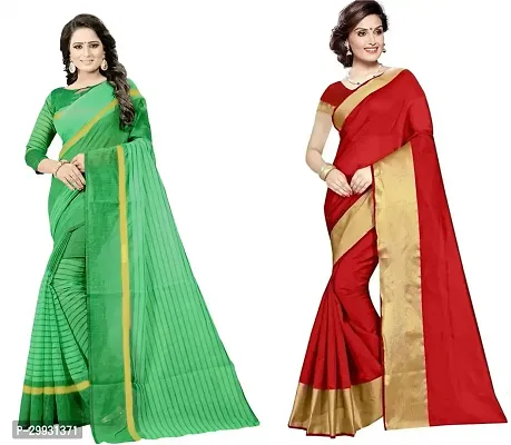 Stylish Fancy Georgette Saree With Blouse Piece Combo For Women Pack Of 2-thumb0