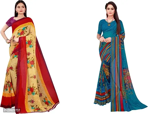 Stylish Fancy Georgette Saree With Blouse Piece Combo For Women Pack Of 2-thumb0