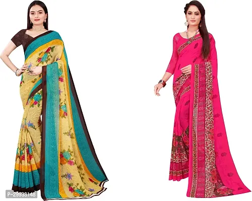 Stylish Fancy Georgette Saree With Blouse Piece Combo For Women Pack Of 2