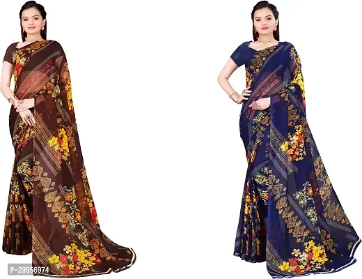 Stylish Fancy Georgette Saree With Blouse Piece For Women Pack Of 2-thumb0